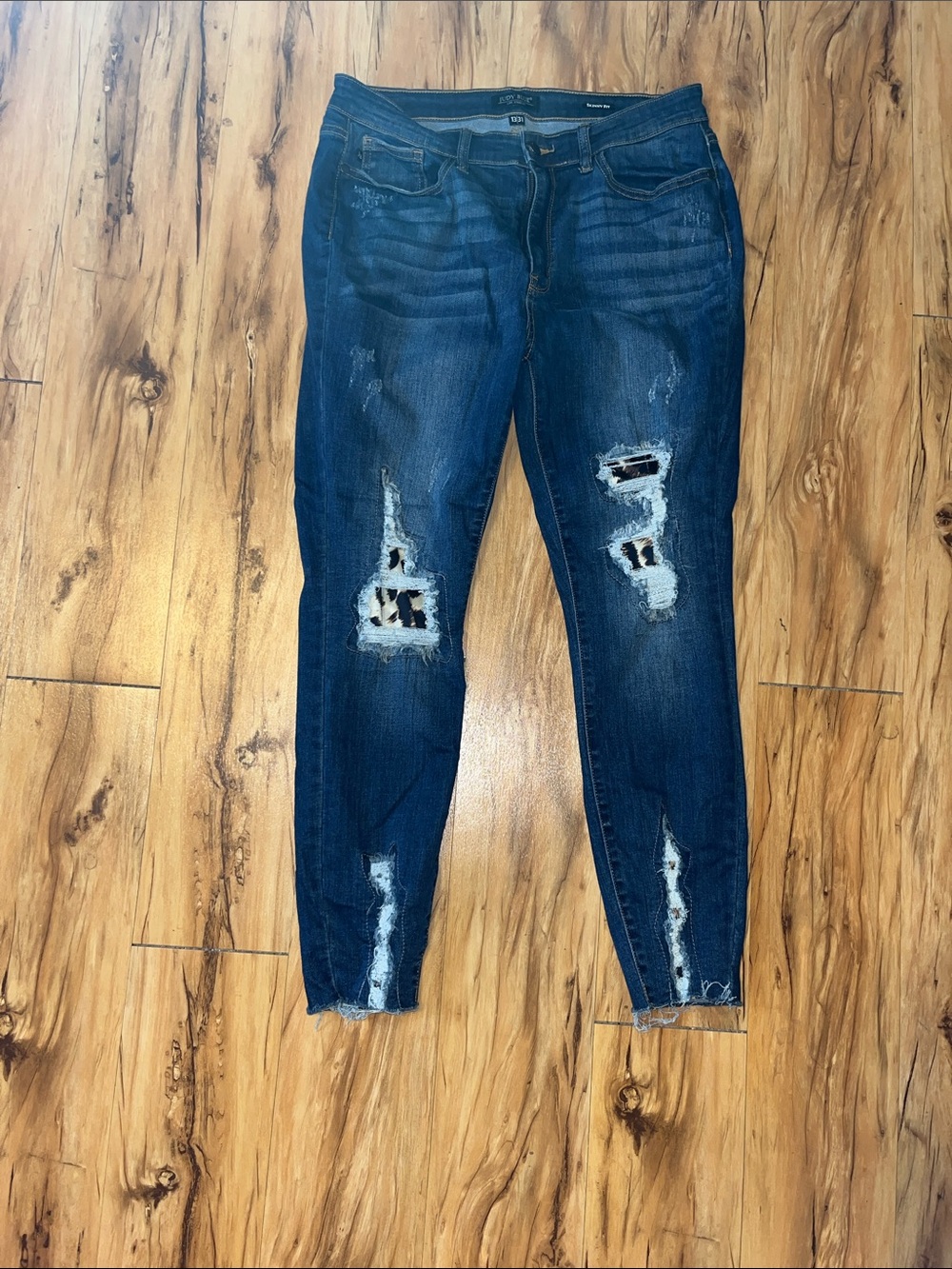 Judy Blue Women's Dark Blue Distressed Skinny Jeans with Animal Print Details